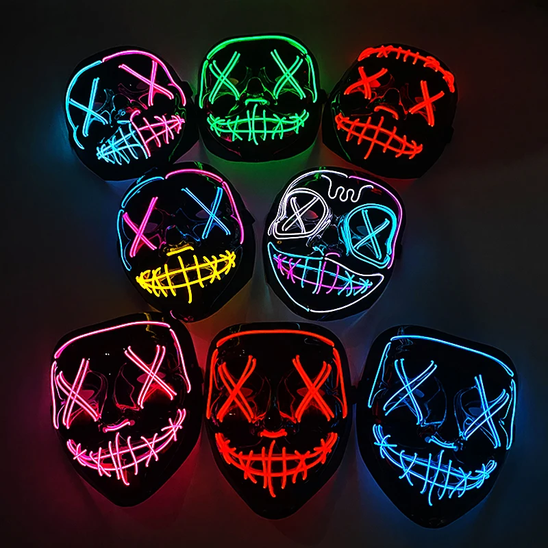 Masque de Purge LED néon sans fil, brille dans la nuit, masque d'horreur Cosplay, masques de fête d'halloween,