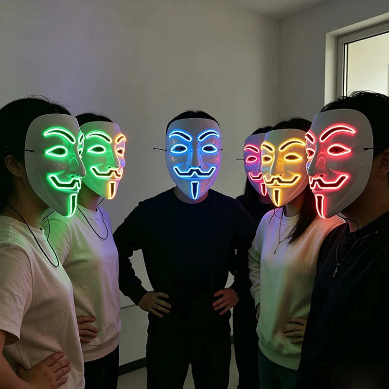 Masque LED lumineux Cool V pour Vendetta, plusieurs couleurs au choix, masque néon lumineux pour Halloween, cosplay et